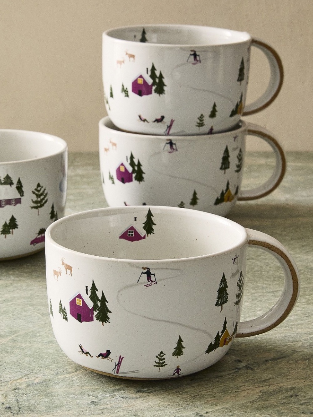Holiday Skier Stoneware Mug set of two